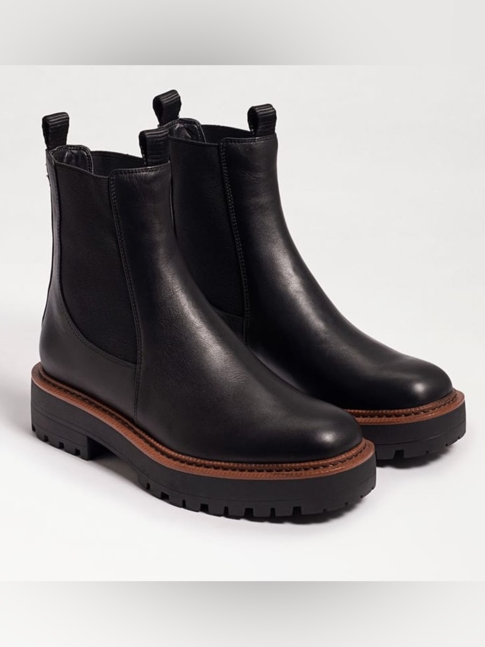 Sam Edelman Women’s Black Leather Chelsea Lug Ankle Boots • Size 10 • EUC